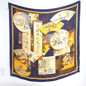 Vintage SJapanese Art Square 70s 80s Elegant Multicolor Silk Scarf